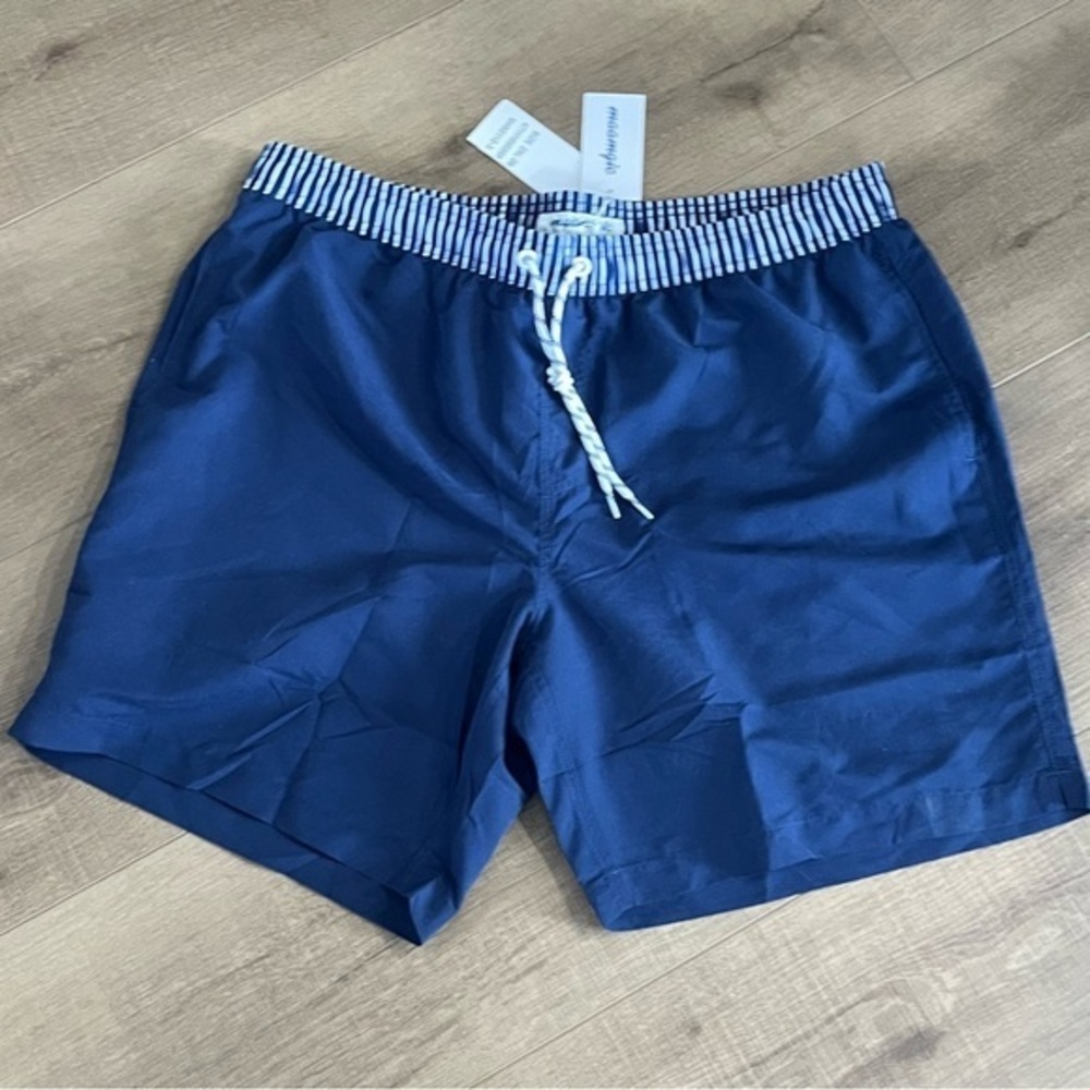 Maamgic Mens Swim Trunks Mesh Lining Navy Blue XXL Elastic‎ Waist Drawstring NWT